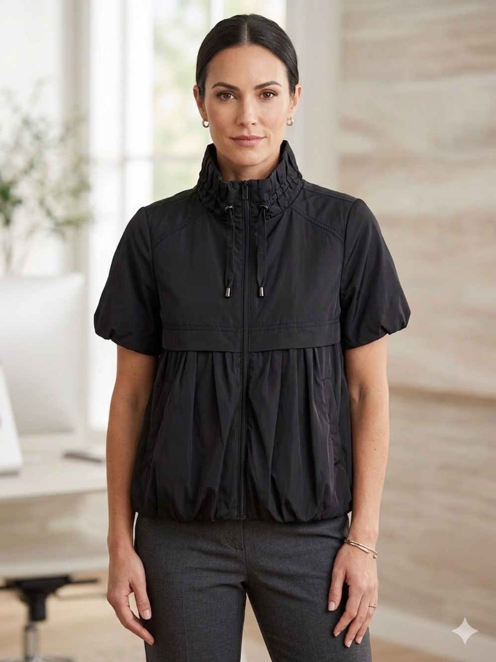 Bossini Black Short Sleeve Peplum Bubble Jacket